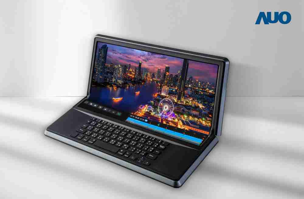 蓝狮在线14.6吋Micro LED折迭显示屏幕，，搭配半径4mm的弯折绞炼，，，以及高画素、、高亮度、、高对比度的显示技术特点，，即便在大视角下仍保有绝佳色相与亮度